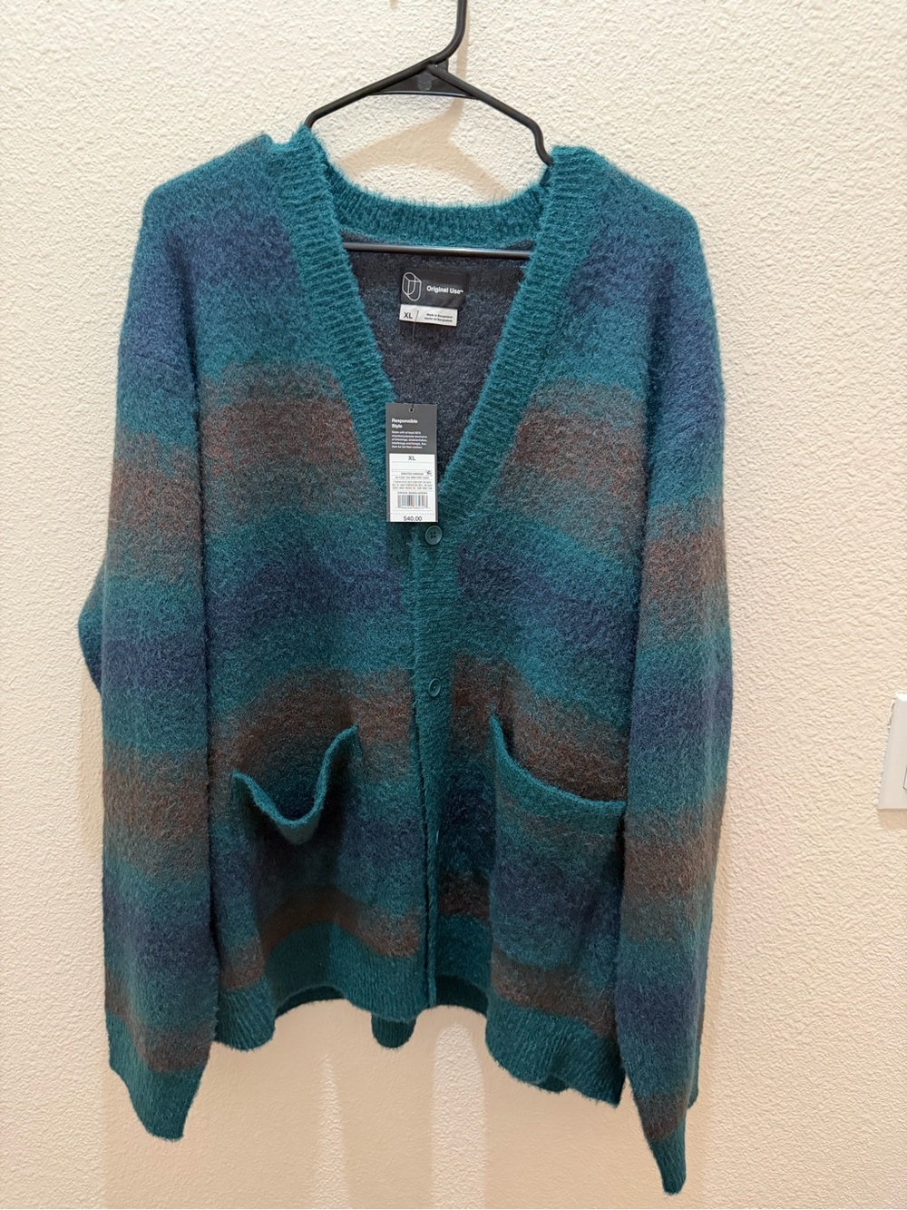 Original Use Teal, Blue & Brown Striped V-Neck Cardigan